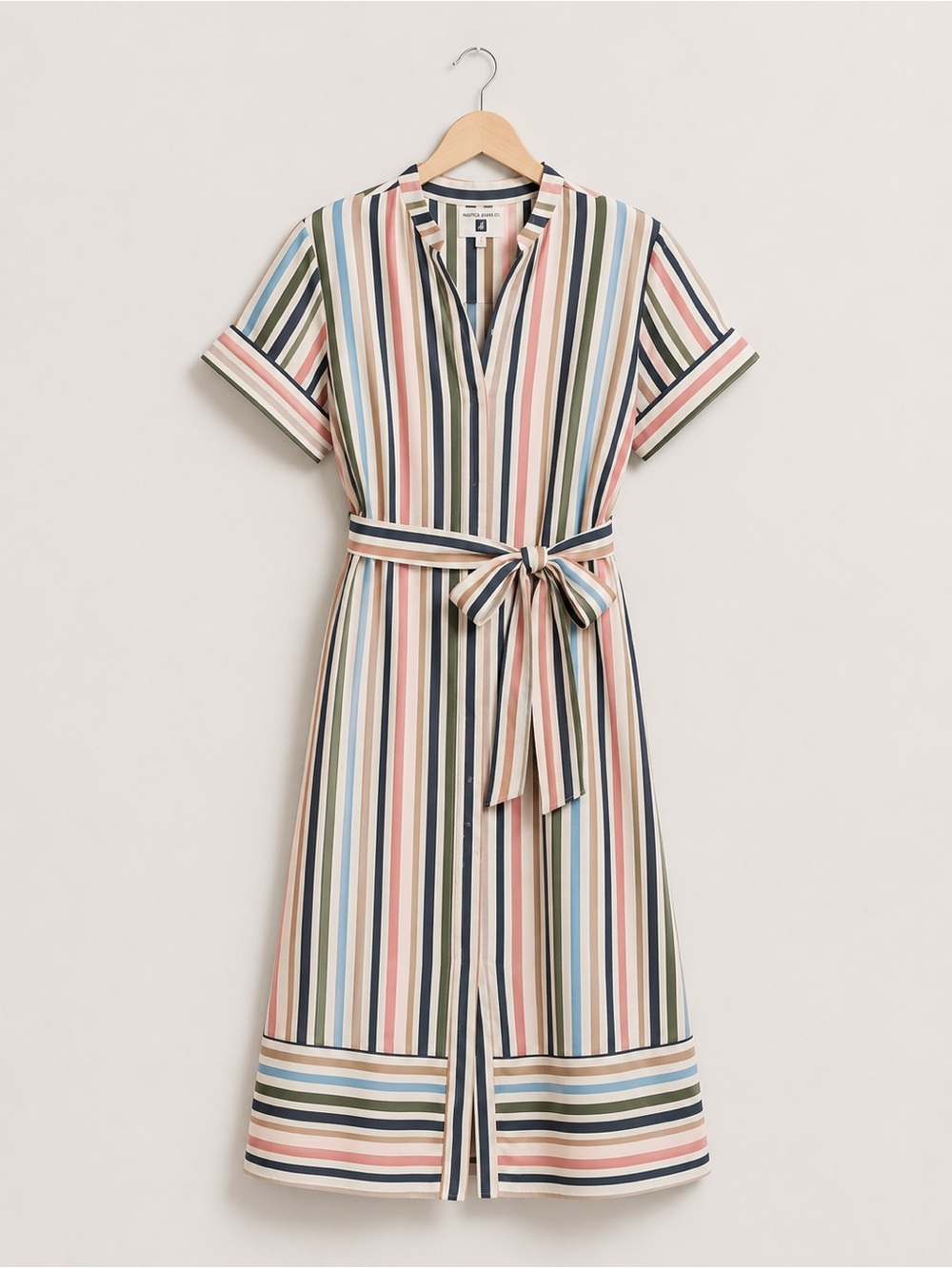 Nautica Jeans Co Striped Belted Midi Shirt Dress Small NWT Multicolor lined